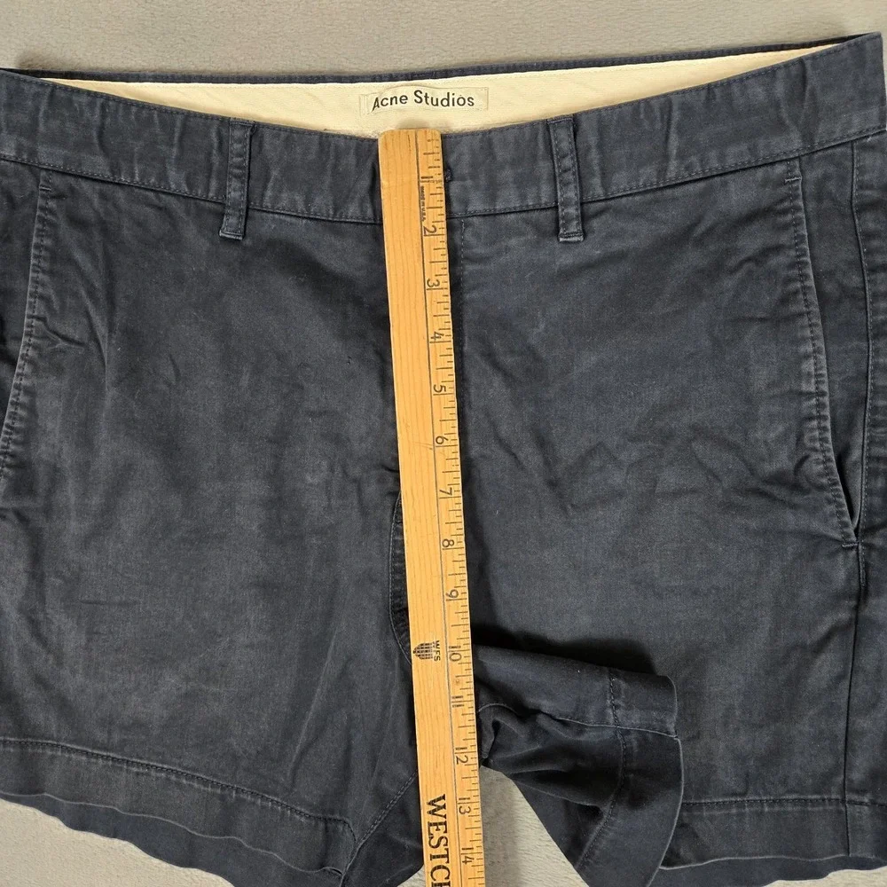 Acne Studios Shorts Mens 34 Blue Seymour Satin Chino Stretch Cotton Casual